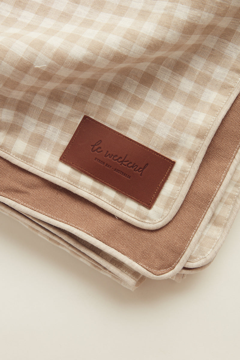 Linen Picnic Rug | Almond Gingham